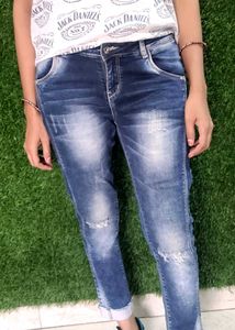 Stylish Distressed Blue Denim Jeans