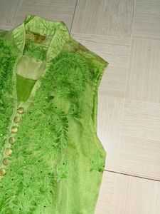 Green Net  Embroidered Kurti