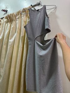 Silver Glittery Cutout Mini Dress