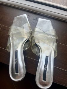 Zara Silver & Clear Slide Sandals