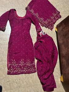 Maroon Embroidered Kurta Set