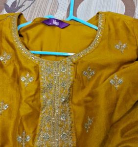 Elegant Mustard embroidery Kurta