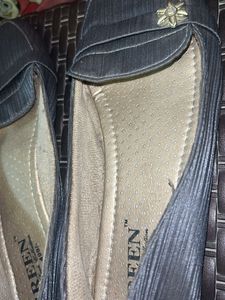 Black Slip-On Flats with Floral Detail