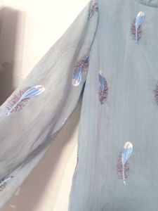 Feather Print Sheer Blouse