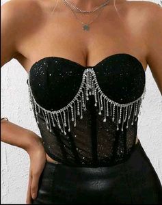 Brand New ( Urbanic)Black Sequined Mesh Corset Top