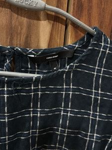 Navy Blue Plaid Long Sleeve Top