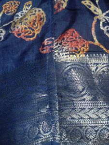 used joint Elegant Blue Embroidered Saree