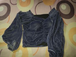 VELVET PADDED GREY TOP FOR PARTY