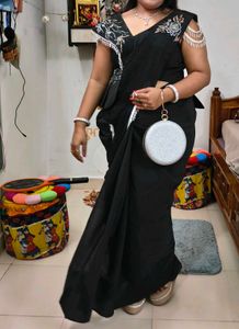Party Wear Saree Black With Designer Blouse