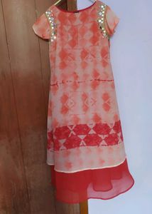 Orange Tie-Dye Dress with Mirror Detail