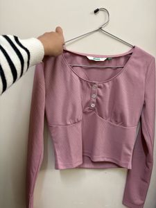 Pink Long Sleeve Crop Top