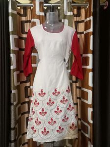 New White With Red Color Kurta Pack Of 1