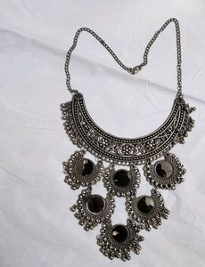 Oxidised Mirror Design Necklace
