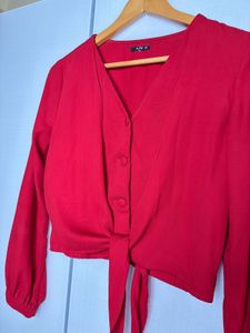 Chic Red Tie-Front Top