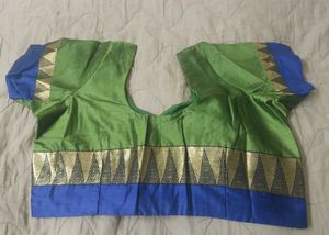 Green &amp; Blue Silk Sari with Gold Border, Blouse
