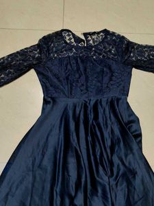 Navy Lace & Satin Midi Dress
