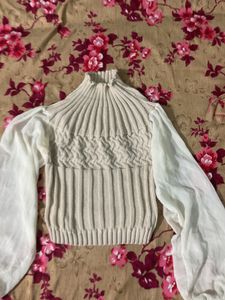 Chic Knit &amp; Sheer Sleeve Top