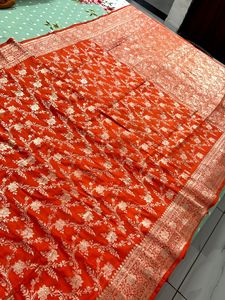 Classy Pure Silk Orange Banarasi Saree