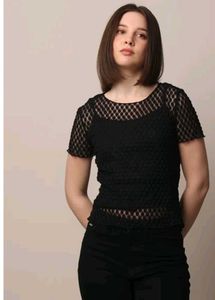 Custom Black Textured Mesh Top