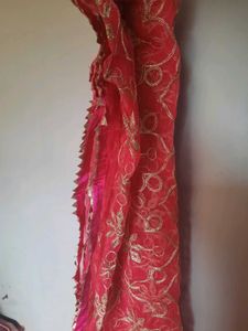 New golden work pink dupatta for women