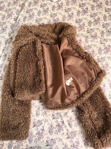 Brown Teddy Cropped Jacket