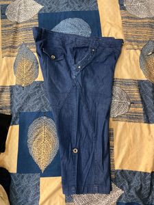 High Waist Blue Denim Capri Pants