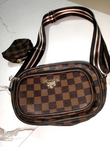 Brown Checkered Belt Bag