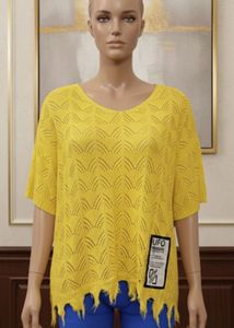 Yellow Knit Top with Tag Detail
