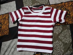 Maroon-White Striped Fitted Crop Top