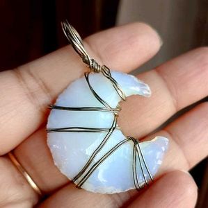 Moonstone Wire Wrapped Crescent Pendant