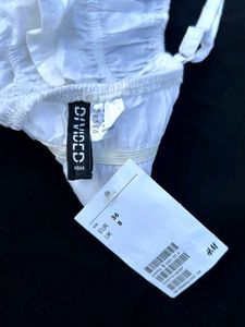 H&amp;M White Cotton Smocked Crop Top