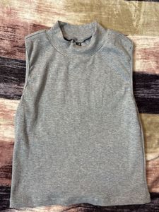 Gray Sleeveless Mock Neck Top