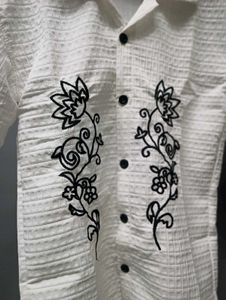 White Knit, Printed Shirt (Oversized Fit)