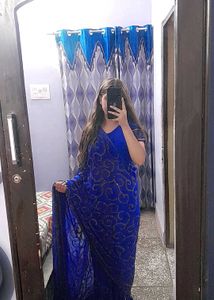 Elegant Blue Saree with Intricate Design