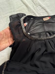 Embellished Mesh Black Blouse