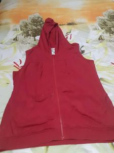 Red Sleeveless Hoodie