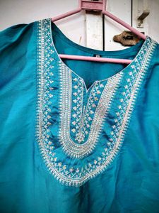 Teal Embroidered Kurta