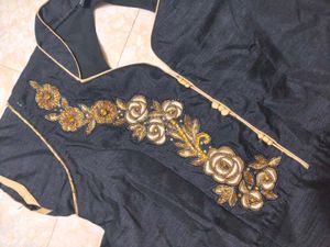 Elegant Black &amp; Gold Anarkali Suit