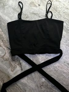 Black Crop Criss Cross Top
