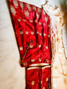 Red &amp; Gold Embroidered Lehenga Set