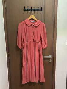 Dusty Rose Pleated Shirt Dress – Size M (Never Wor