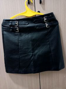 Fancy Party Wear Leather Faux Black Skirt