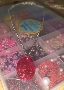 Ruby Crystal Pendant With Silver Chain!!❤️