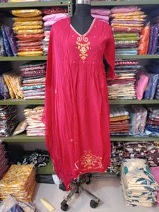 Pink Embroidered Kurti And Dupatta