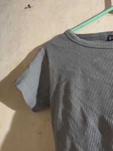 Grey Ribbed Crop Top
