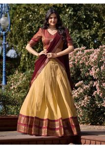 Gold and Maroon Half Saree/Lehenga unstitched