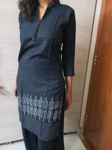 Denim Kurta with Bandhani Print