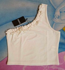 One Shoulder Ruffle DetailTextured Short Top