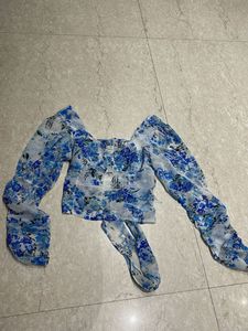 Blue Floral Sheer Top