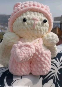 Crochet Bunny Doll, Fully Handmade Stuffed Toy